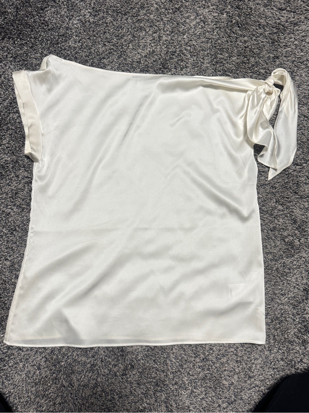 Express Ivory Satin One-Shoulder Blouse | Size Small